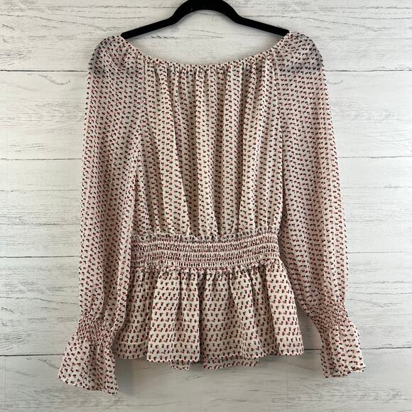 Max Studio Peplum Long Sleeve Dot Print Blouse Size S - Picture 2 of 8